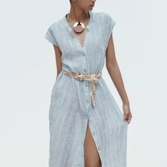 ZARA STRIPED MIDI DRESS - Picture 5 of 8